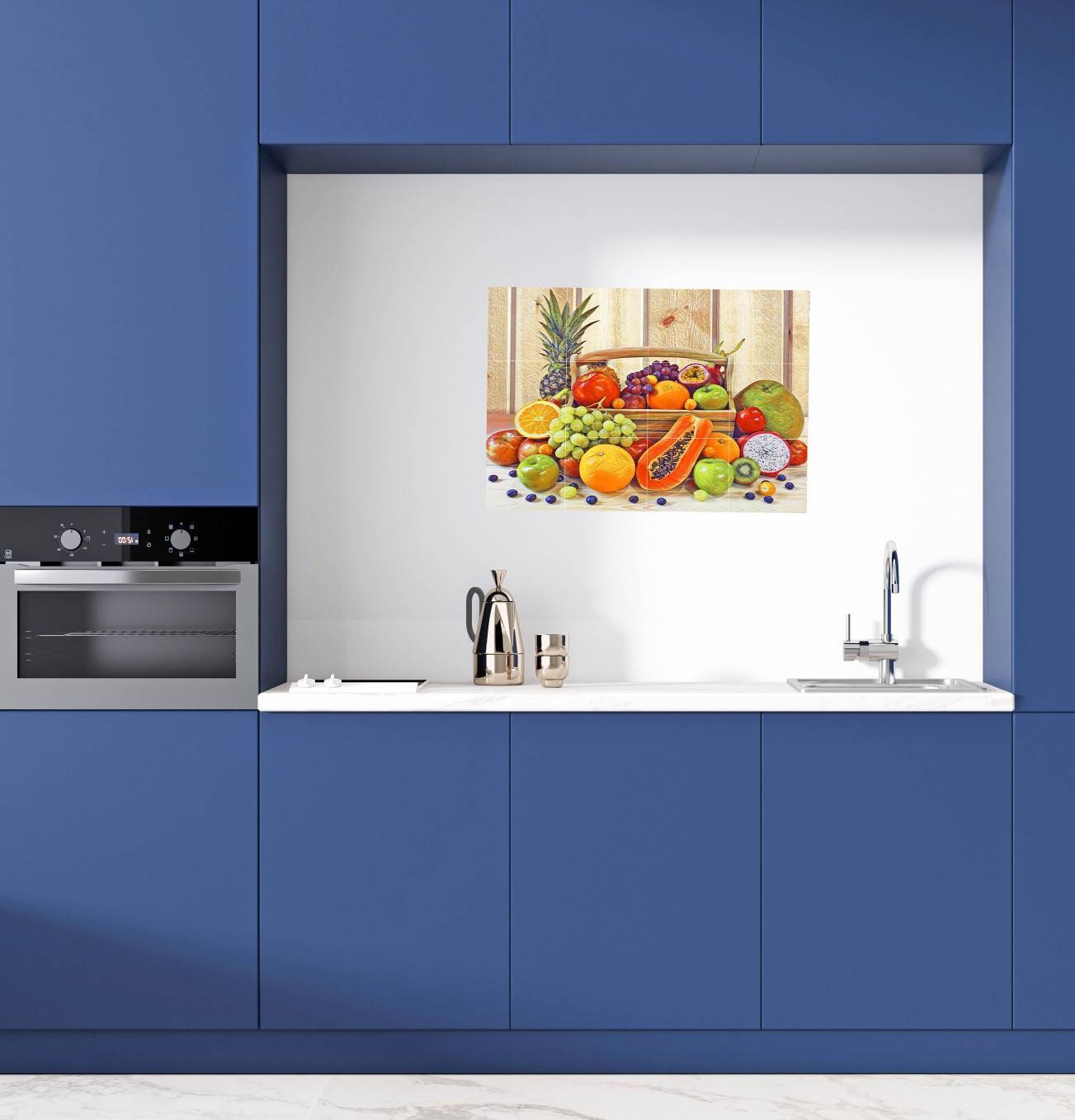 Tile Mural/Mosaic Ceramic Panel of a Fruit Basket -Fruit art -Kitchen Backsplash Tiles -Kitchen Mural -Fruit Print -Gloss Tiles -Tile Mosaic