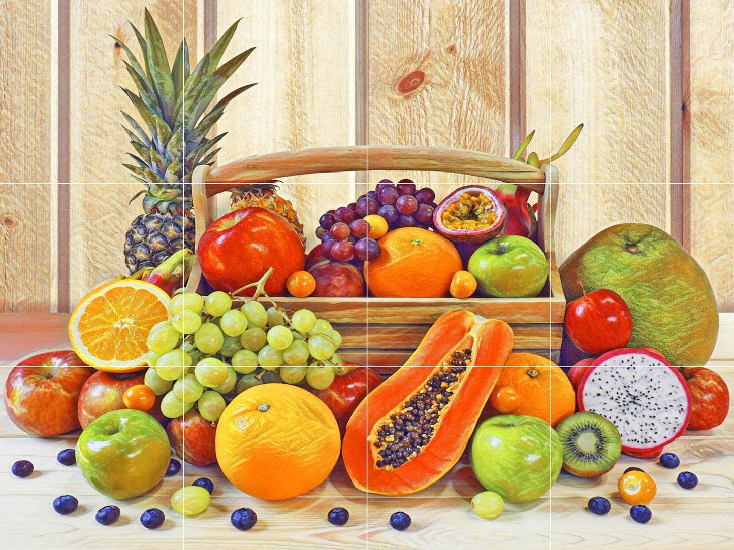Tile Mural/Mosaic Ceramic Panel of a Fruit Basket -Fruit art -Kitchen Backsplash Tiles -Kitchen Mural -Fruit Print -Gloss Tiles -Tile Mosaic