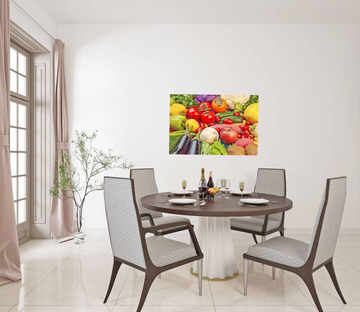Tile Mural/Mosaic Ceramic Panel of Vegetables - Kitchen Wall Art - Kitchen Backsplash Tiles -Vegetables wall print -Gloss Tiles -Tile Mosaic
