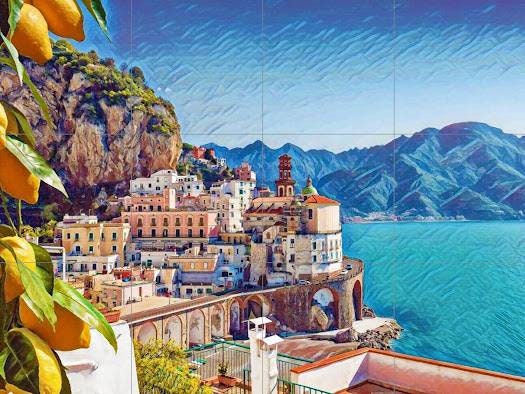 Tile Mural/Mosaic Ceramic Panel of Amalfi coast - Amalfi Mural- Amalfi coast print - Italian Wall Art - Tile Mural -Gloss Tiles -Tile Mosaic