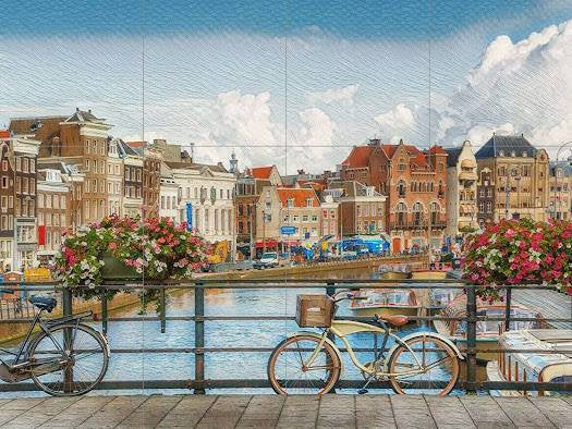 Amsterdam Tile Mural - Netherlands Ceramic Mosaic Panel -Dutch Wall Art - Custom Sizes Available - City Travel Print for Kitchen or Bathroom