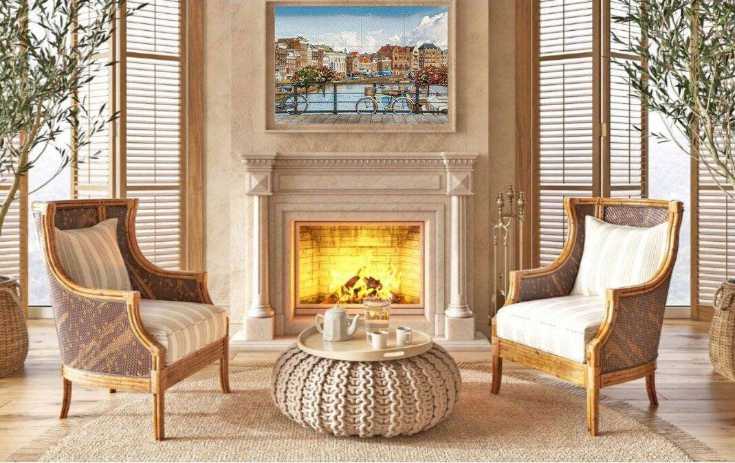 Amsterdam Tile Mural - Netherlands Ceramic Mosaic Panel -Dutch Wall Art - Custom Sizes Available - City Travel Print for Kitchen or Bathroom