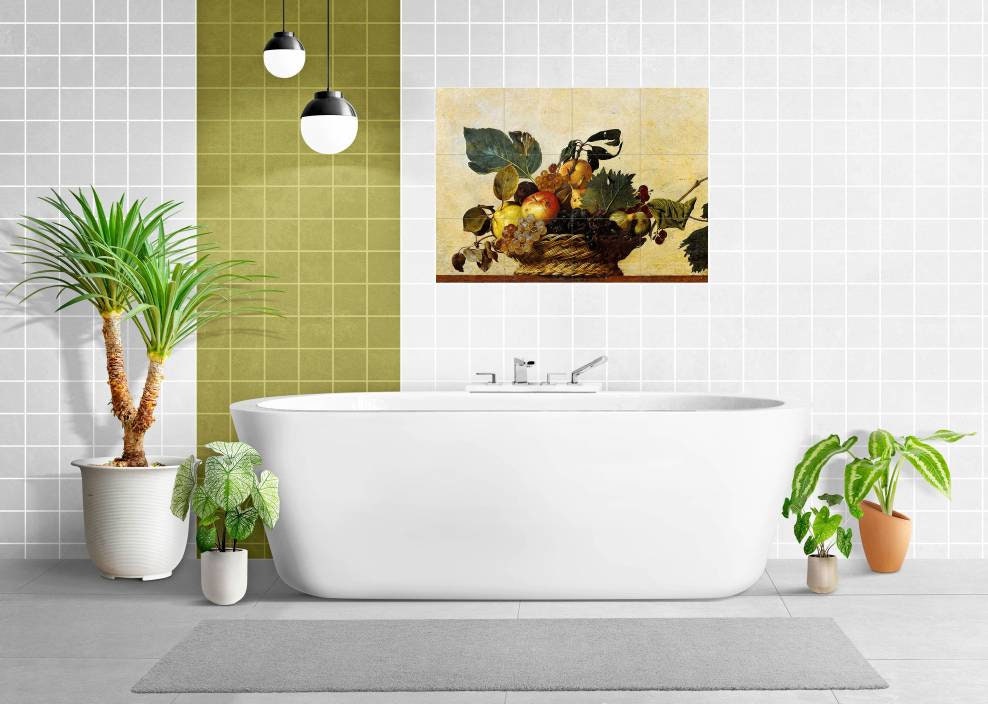 Tile Mural/Mosaic Ceramic Panel of Caravaggio Basket of Fruit - Caravaggio Wall Art - Caravaggio print- Tile Mural -Gloss Tiles -Tile Mosaic