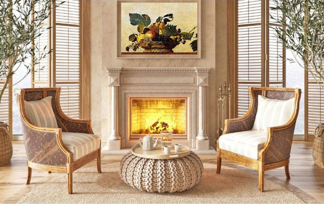 Tile Mural/Mosaic Ceramic Panel of Caravaggio Basket of Fruit - Caravaggio Wall Art - Caravaggio print- Tile Mural -Gloss Tiles -Tile Mosaic