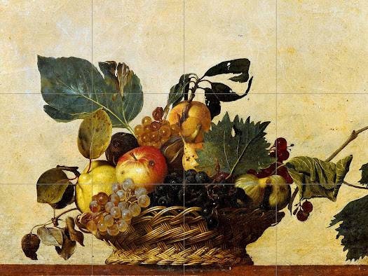 Tile Mural/Mosaic Ceramic Panel of Caravaggio Basket of Fruit - Caravaggio Wall Art - Caravaggio print- Tile Mural -Gloss Tiles -Tile Mosaic