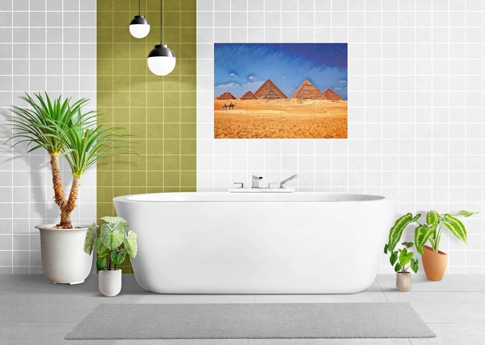 Tile Mural/Mosaic Ceramic Panel of Cairo Pyramids - Pyramids wall print - Egypt wall art - Pyramids Wall Art - Tile Mural - Tile Mosaic