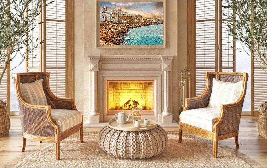Tile Mural/Mosaic Ceramic Panel of Cadiz -Cadiz wall print- Spain wall print - Spanish Riviera print -Tile Mural - Gloss Tiles - Tile Mosaic