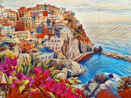 Tile Mural/Mosaic Ceramic Panel of Cinque Terre - Cinque Terre print - Cinque Terre Wall Art - Tile Mural - Gloss Tiles - Tile Mosaic