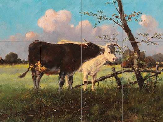 Tile Mural/Mosaic Ceramic Panel of Cows in a Meadow - Cow wall print - Cows wall art - Countryside Tile Mural - Gloss Tiles - Tile Mosaic