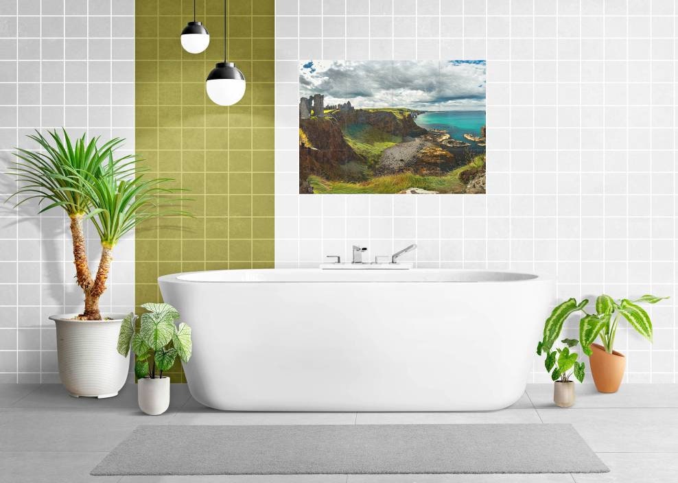 Tile Mural/Mosaic Ceramic Panel of Dunluce Castle Ireland - Dunluce Castle print - Ireland Wall Art - Tile Mural - Gloss Tiles -Accent tiles
