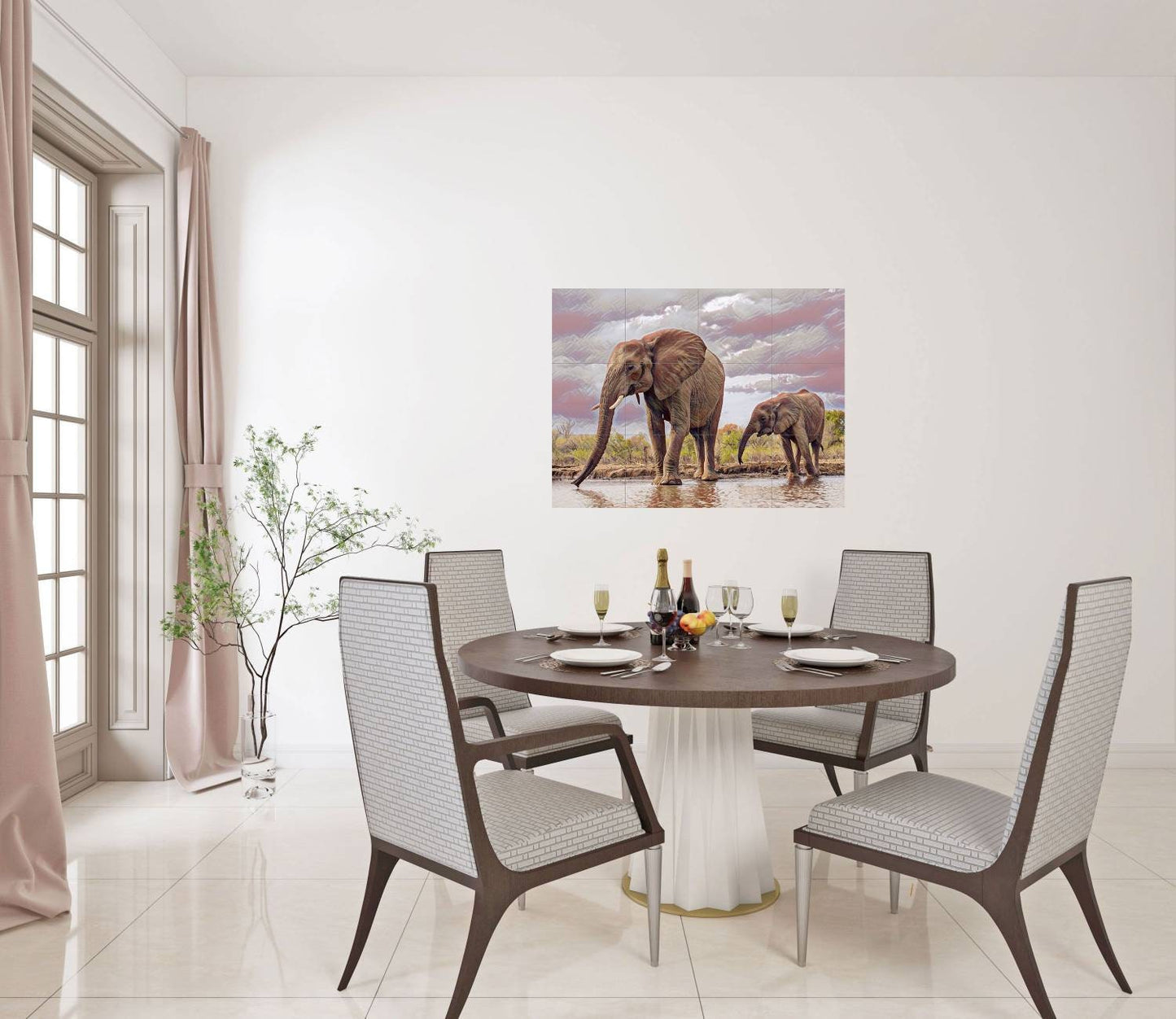 Tile Mural/Mosaic Ceramic Panel of an Elephant and Baby - Elephant wall print - Elephant wall art -Tile Mural - Gloss Tiles - Tile Mosaic