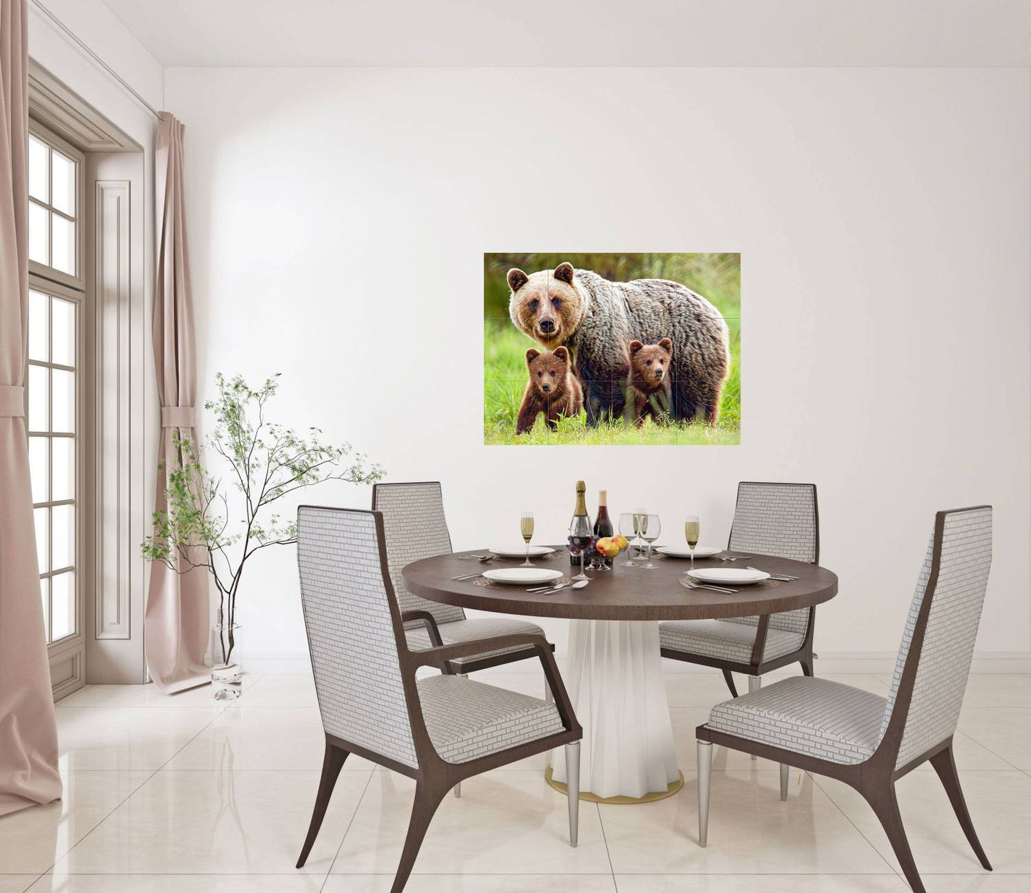 Tile Mural/Mosaic Ceramic Panel of a Grizzly Bear with Cubs - Bear wall print - Bear Tile Mural - Wildlife print - Gloss Tiles - Tile Mosaic