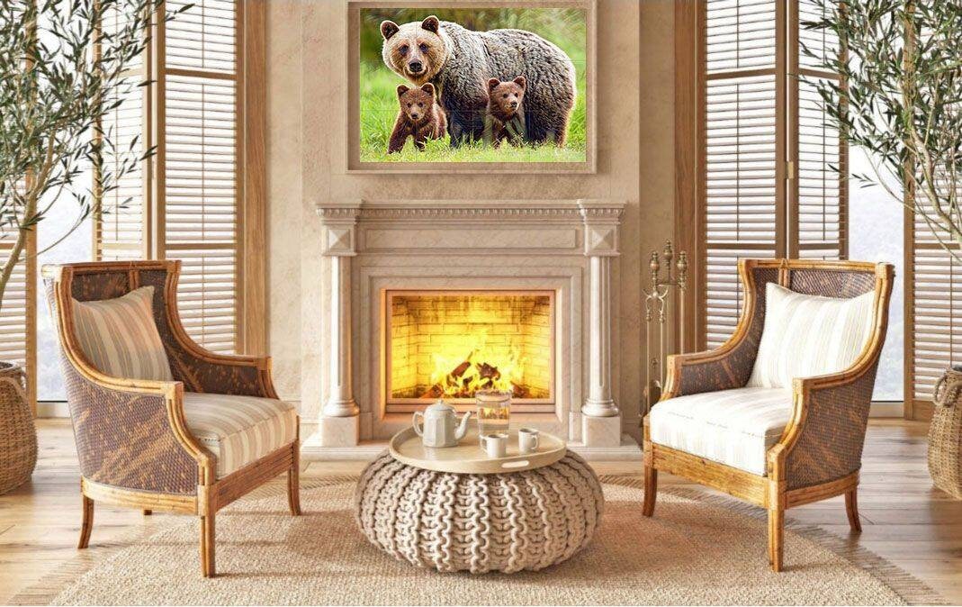 Tile Mural/Mosaic Ceramic Panel of a Grizzly Bear with Cubs - Bear wall print - Bear Tile Mural - Wildlife print - Gloss Tiles - Tile Mosaic