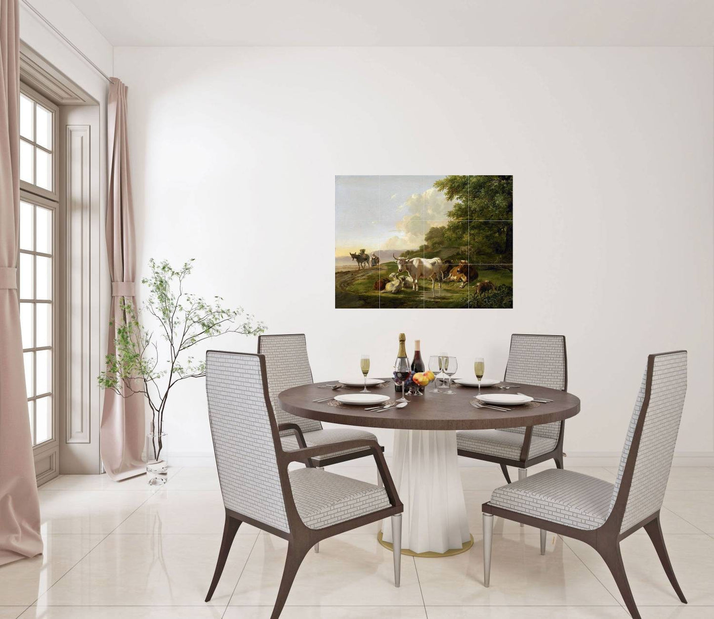 Tile Mural/Mosaic Ceramic Panel of a Gerardus van Os Landscape with Cattle - Cows wall print - van Os Tile Mural - Gloss Tiles -Tile Mosaic