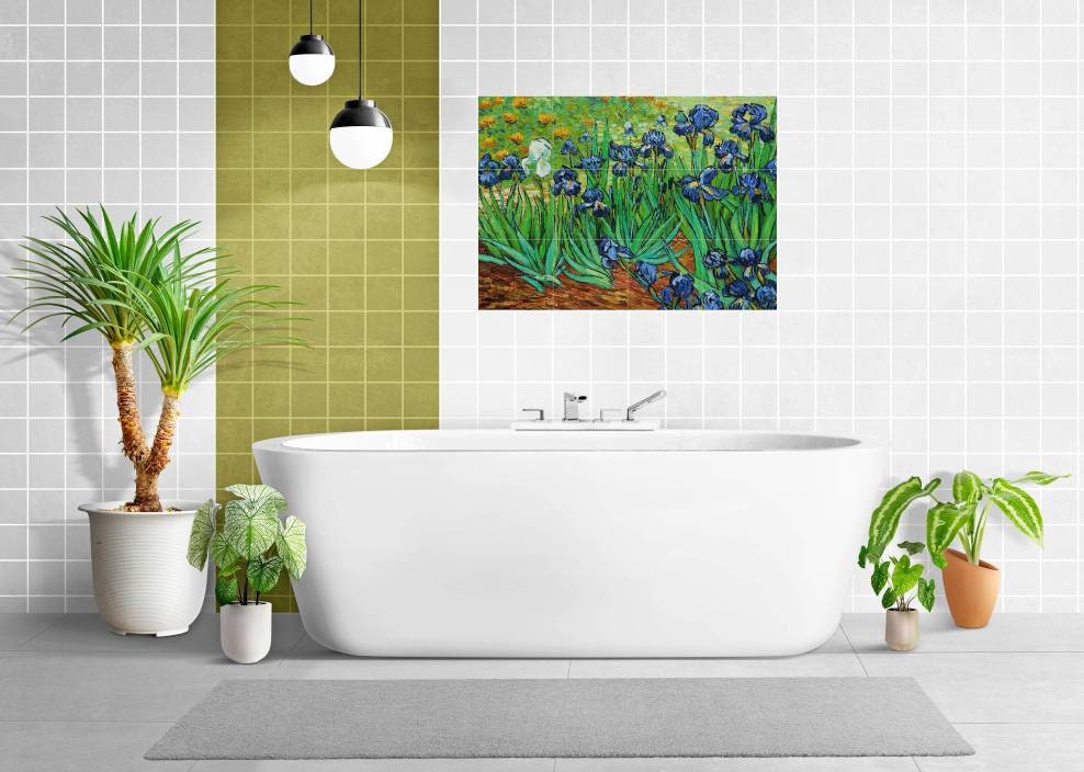Tile Mural/Mosaic Ceramic Panel of Vincent van Gogh's Irises - Van Gogh wall print - Tile Mural - Tile Mosaic - Gloss Tiles - Accenti tiles