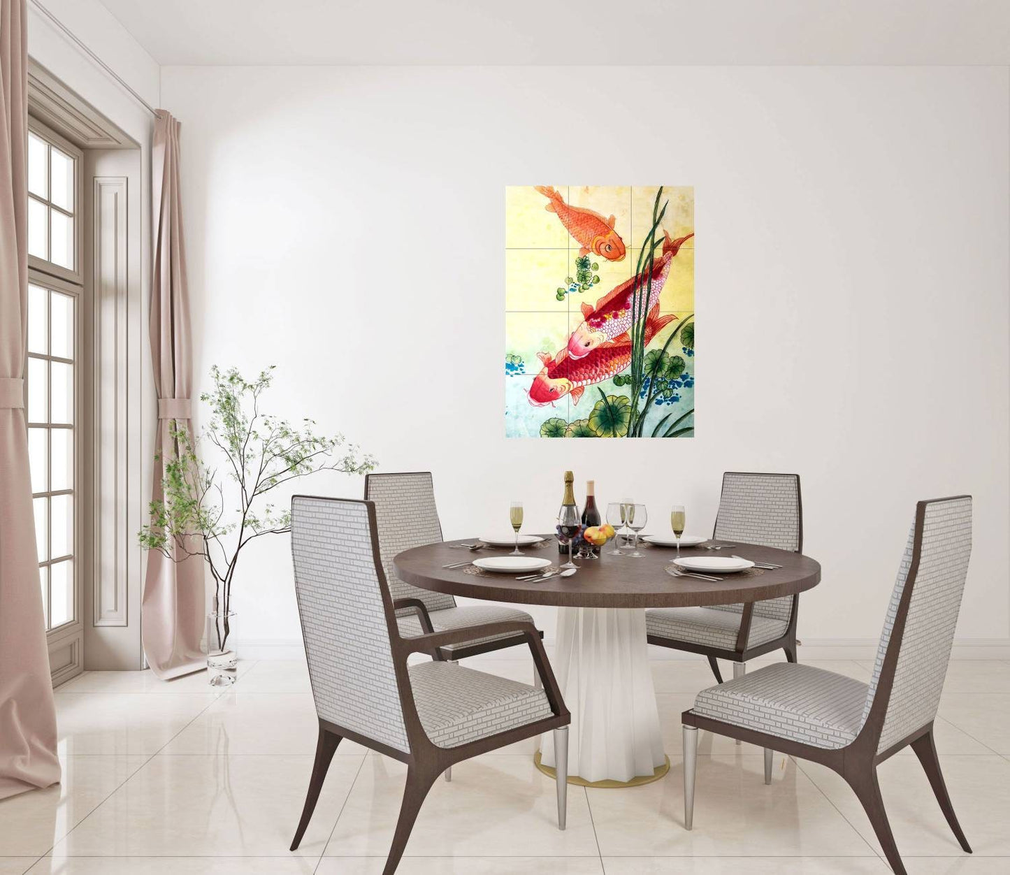 Tile Mural/Mosaic Ceramic Panel of a Japanese Koi Fish Japan Painting - Colourful Wall Nature Art - Tile Mural - Gloss Tiles - Tile Mosaic