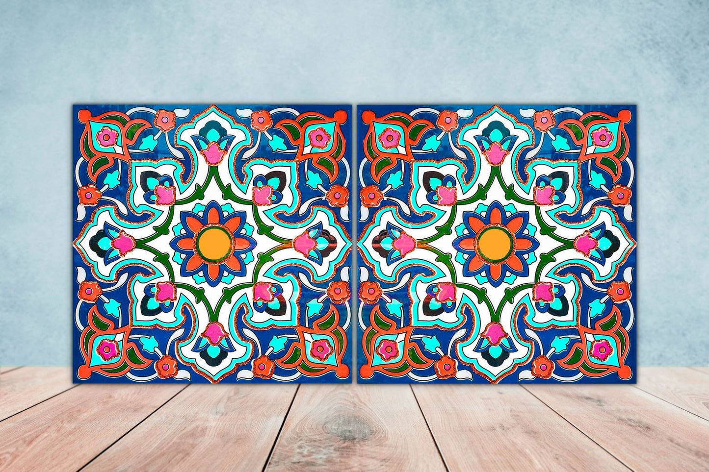 Moroccan Ceramic Tiles - Set of 2 Moroccan Wall Decor Tiles - Kitchen Backsplash Tiles, Table Decorative Tiles, Bathroom Tiles, Coaster