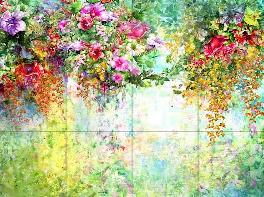 Tile Mural/Mosaic Ceramic of Flowers Watercolour Painting - Landscape Mural - Flower Wall Art - Floral Tile Mural -Gloss Tiles - Tile Mosaic