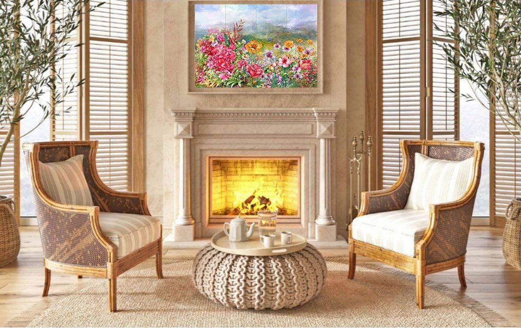 Tile Mural/Mosaic Ceramic of Flowers Watercolour Painting - Flowers Print - Flower Wall Art - Floral Tile Mural -Gloss Tiles - Tile Mosaic