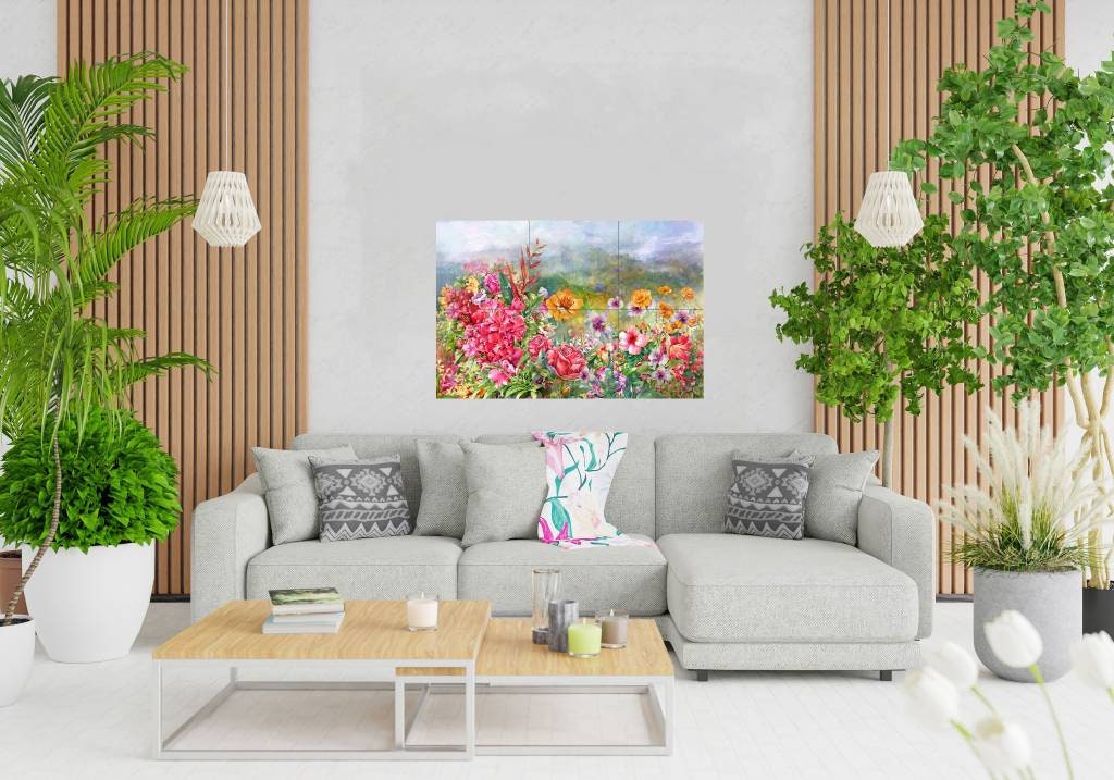 Tile Mural/Mosaic Ceramic of Flowers Watercolour Painting - Flowers Print - Flower Wall Art - Floral Tile Mural -Gloss Tiles - Tile Mosaic