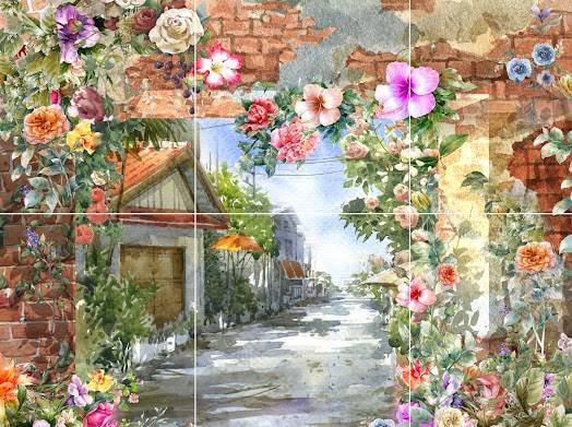 Tile Mural/Mosaic Ceramic of Flowers Watercolour Painting - Flowers Print - Flower Wall Art - Floral Tile Mural -Gloss Tiles - Tile Mosaic