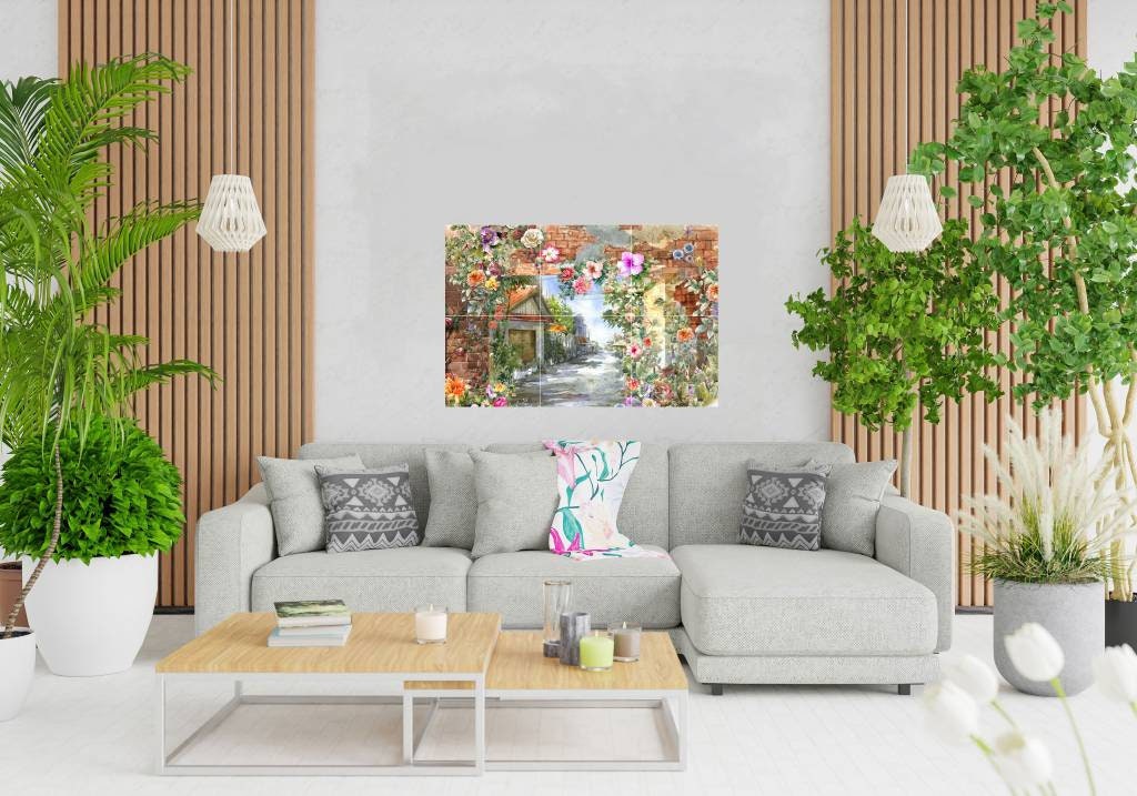 Tile Mural/Mosaic Ceramic of Flowers Watercolour Painting - Flowers Print - Flower Wall Art - Floral Tile Mural -Gloss Tiles - Tile Mosaic