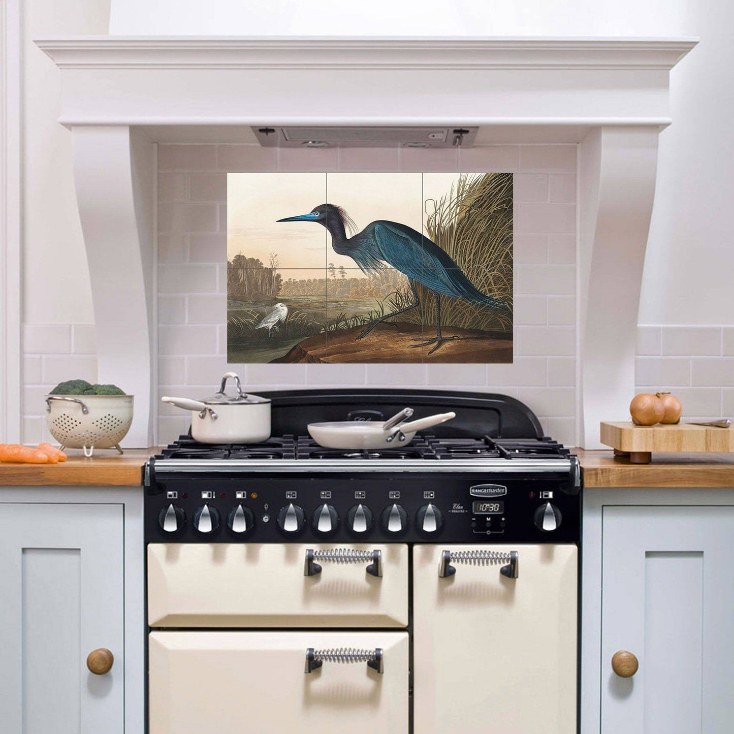 Tile Mural/Mosaic Ceramic Panel of a Blue Crane, Heron- John James Audubon - Wall Nature Art - Tile Mural - Gloss Tiles - Bird Tile Mosaic