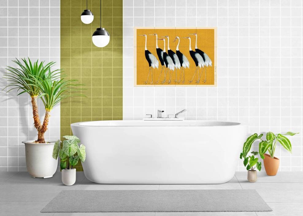 Tile Mural/Mosaic Ceramic Panel of Red Crown Crane - Ogata Korin - Wall Nature Art - Tile Mural - Gloss Tiles - Bird Tile Mosaic