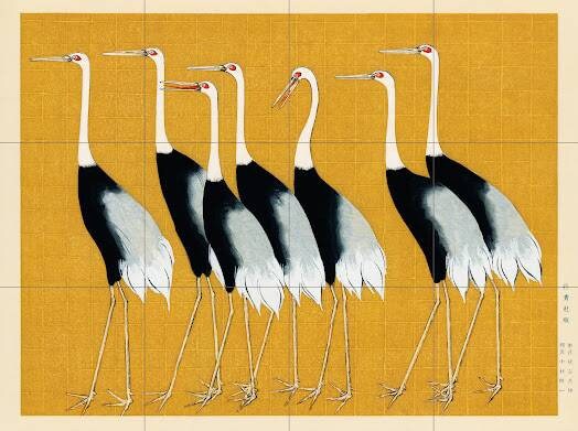 Tile Mural/Mosaic Ceramic Panel of Red Crown Crane - Ogata Korin - Wall Nature Art - Tile Mural - Gloss Tiles - Bird Tile Mosaic