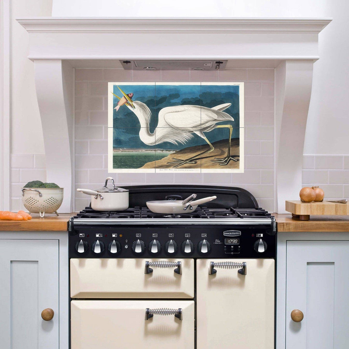 Tile Mural/Mosaic Ceramic Panel of John James Audubon Great White Heron -Audubon Print - Tile Mural - Gloss Tiles - Bird Tile Mosaic