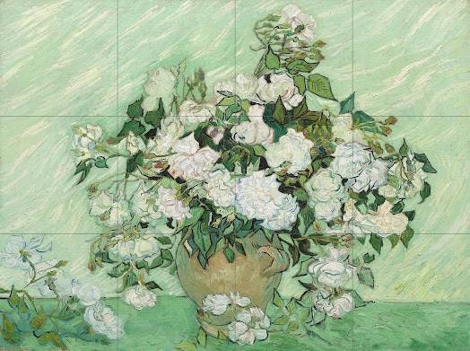 Tile Mural/Mosaic Ceramic Panel of Vincent van Gogh Roses - Roses wall print - Flower Tile Mural - Art Print - Tile Mosaic - Gloss Tiles