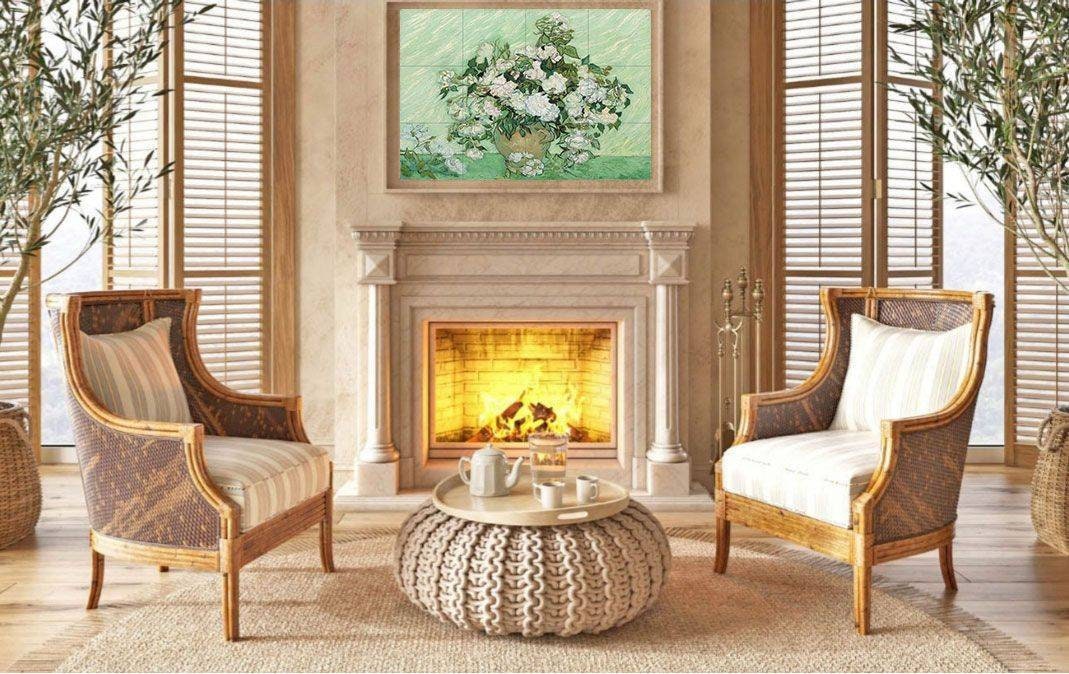 Tile Mural/Mosaic Ceramic Panel of Vincent van Gogh Roses - Roses wall print - Flower Tile Mural - Art Print - Tile Mosaic - Gloss Tiles