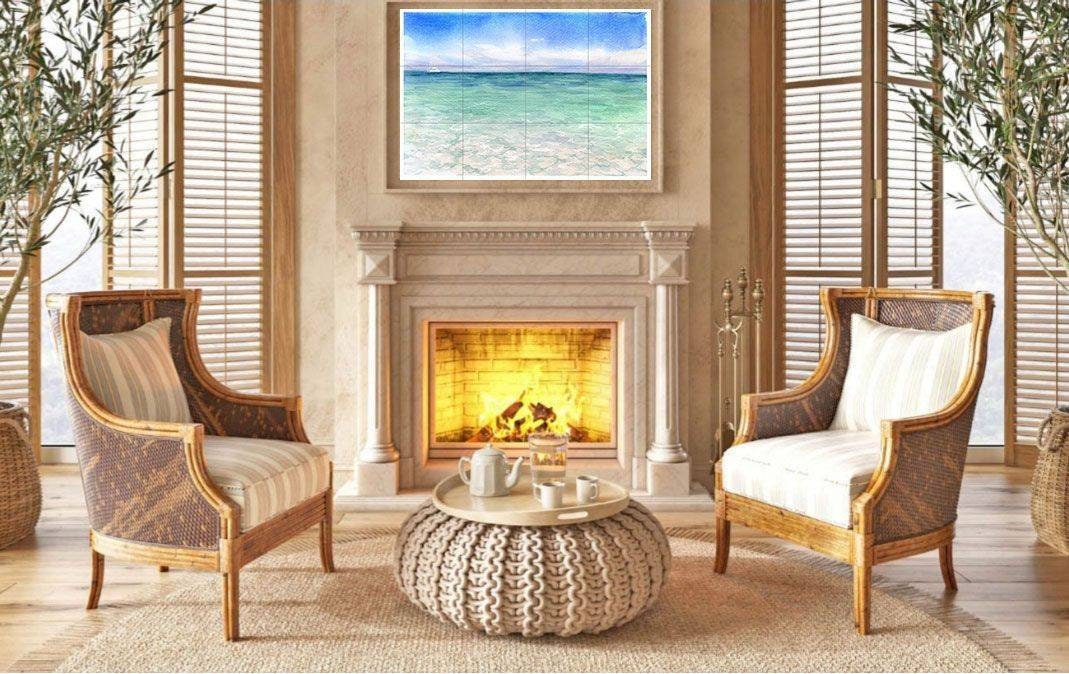 Tile Mural/Mosaic Ceramic Panel of Watercolor Ocean Waves- Sea Mural - Ocean Waves Wall Mural - Wall Art -Tile Mural - Landscape Tile Mosaic