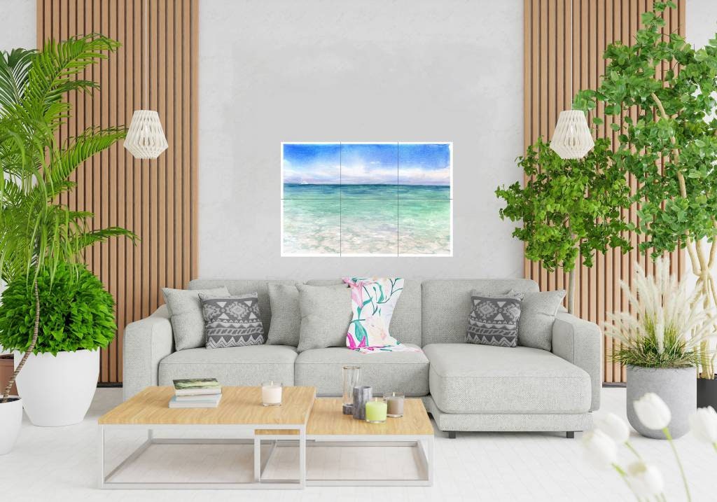 Tile Mural/Mosaic Ceramic Panel of Watercolor Ocean Waves- Sea Mural - Ocean Waves Wall Mural - Wall Art -Tile Mural - Landscape Tile Mosaic