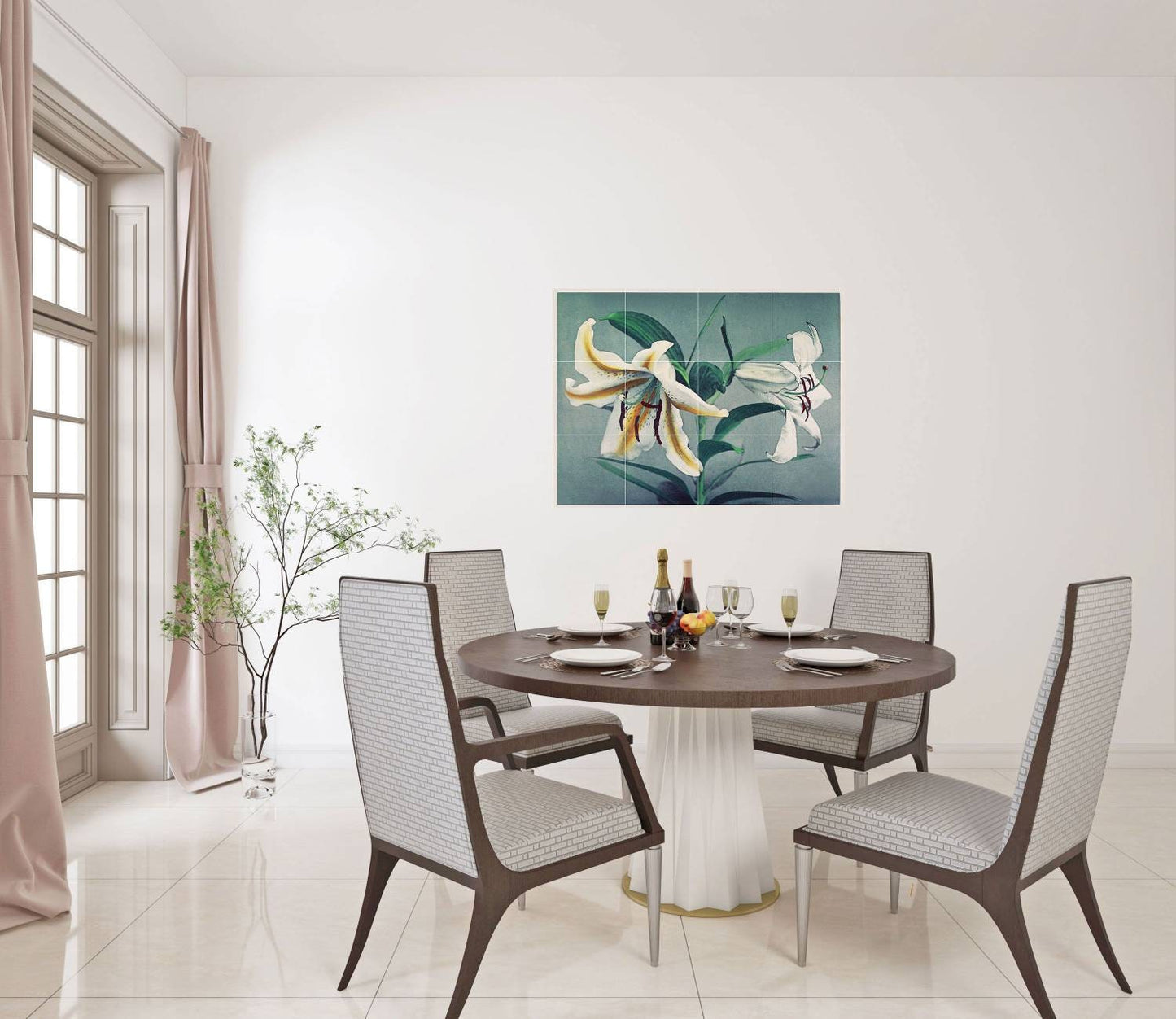 Tile Mural/Mosaic Ceramic of Kazumasa Ogawa Lily - Lily Tile Mural - Gloss Tiles - Flower Art Print - Tile Mosaic - Japanese Wall Print