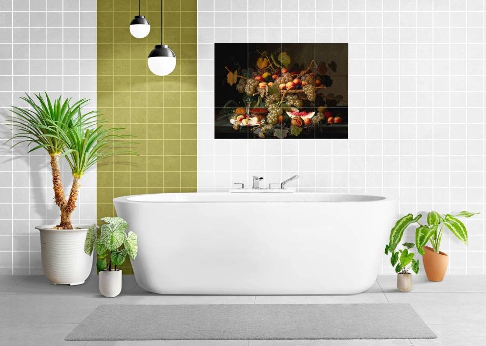 Tile Mural/Mosaic Ceramic of Severin Roesen Still Life With Fruits - Fruit Tile Mural -Gloss Tiles - Kitchen Tile Mosaic - Fruits Wall Art