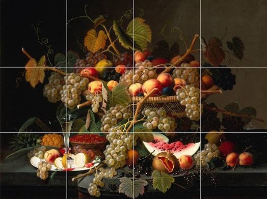 Tile Mural/Mosaic Ceramic of Severin Roesen Still Life With Fruits - Fruit Tile Mural -Gloss Tiles - Kitchen Tile Mosaic - Fruits Wall Art