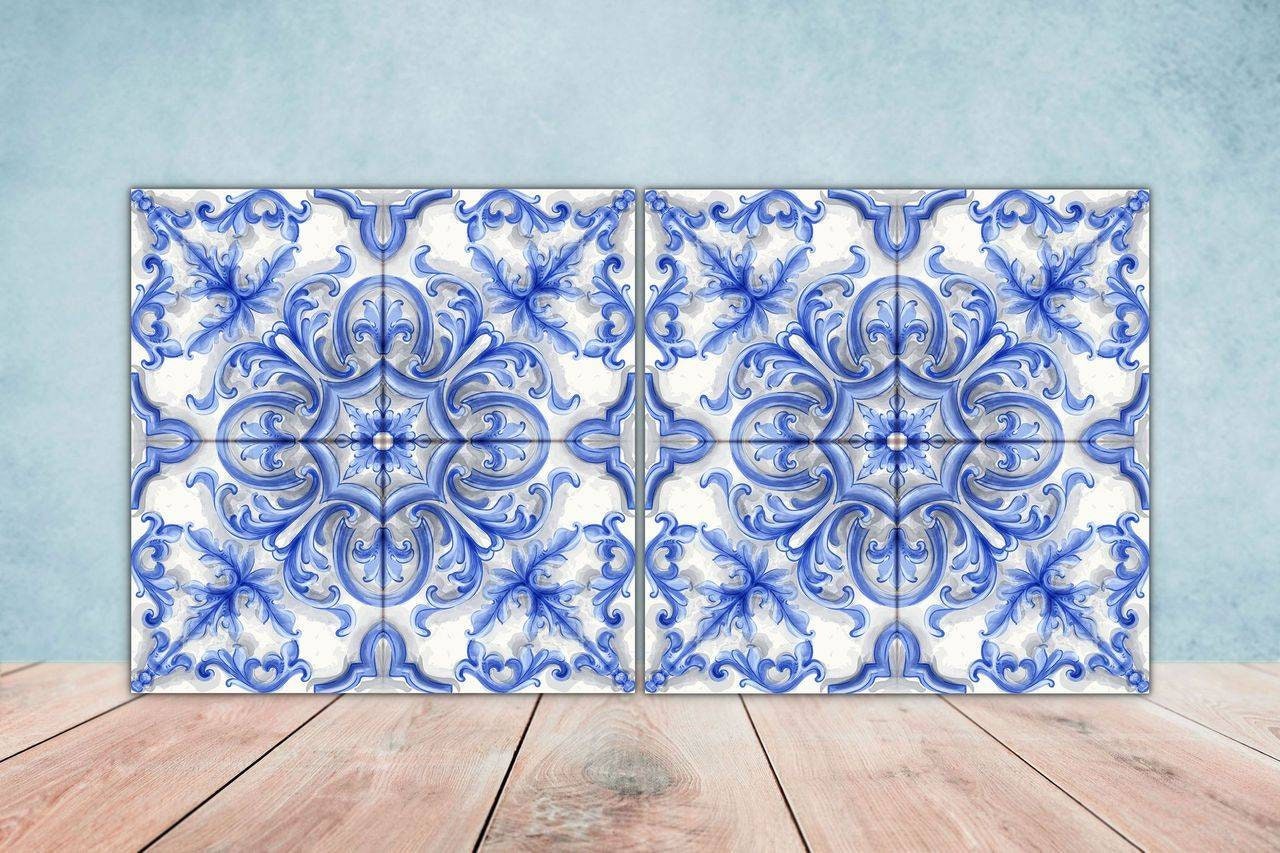 Portuguese Azulejo Tiles - Set of 2 Portuguese Wall Decor Tiles - Kitchen Backsplash Tiles, Table Decorative Tiles, Bathroom Tiles, Coaster
