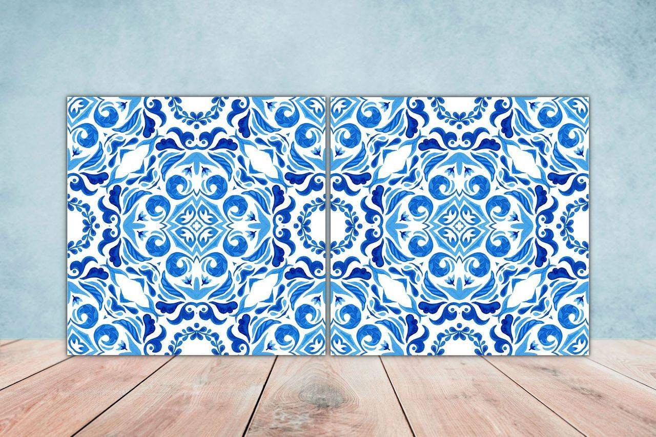 Portuguese Azulejo Tiles - Set of 2 Portuguese Wall Decor Tiles - Kitchen Backsplash Tiles, Table Decorative Tiles, Bathroom Tiles, Coaster