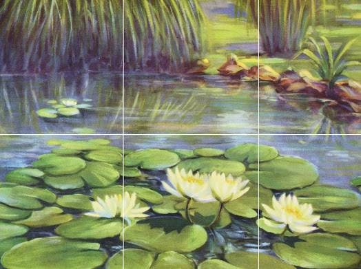 Tile Mural/Mosaic Ceramic of Lafayette F Cargill Water Lily - Lily Flower print - Gloss Tiles -Flower Art Print - Tile Mosaic - Wall Decor