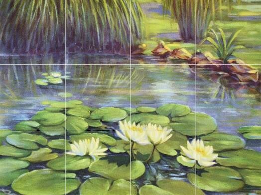 Tile Mural/Mosaic Ceramic of Lafayette F Cargill Water Lily - Lily Flower print - Gloss Tiles -Flower Art Print - Tile Mosaic - Wall Decor