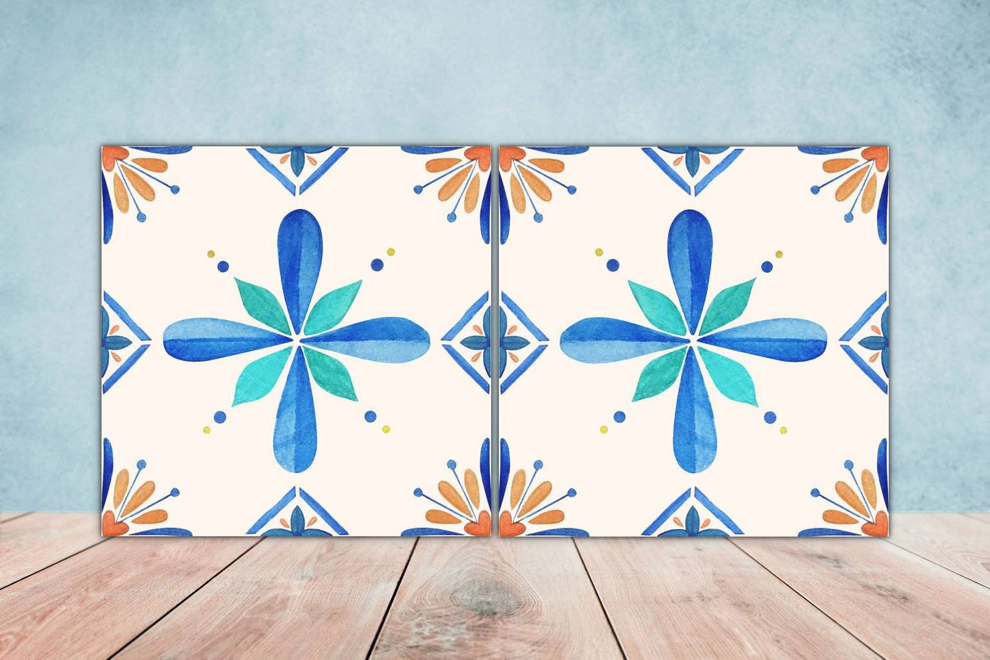 Spanish Ceramic Tiles - Set of 2 Spanish Wall Decor Tiles - Kitchen Backsplash Tiles, Table Decorative Tiles, Bathroom Tiles, Coaster