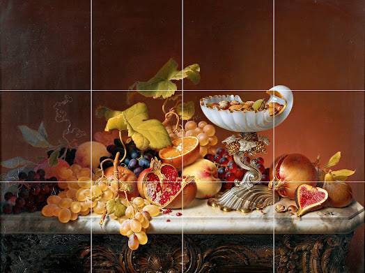 Tile Mural/Mosaic Ceramic of Wilhelm Preyer Tropical Fruits - Fruit Tile Mural - Tropical Tile Mosaic - Fruits Wall Art Print -Kitchen tiles
