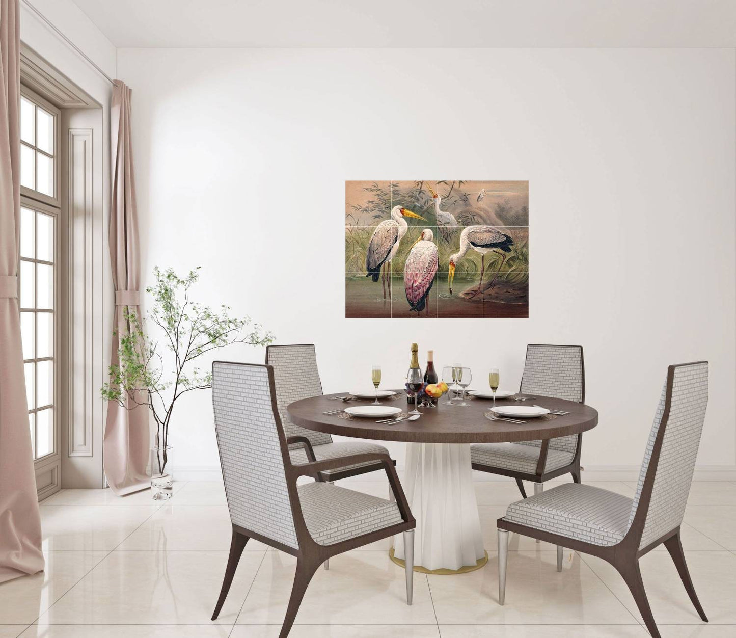 Tile Mural/Mosaic Ceramic Panel of The African Wood Ibis - Joseph Wolf Print - Birds Art Print - Tile Mural - Gloss Tiles - Bird Tile Mosaic