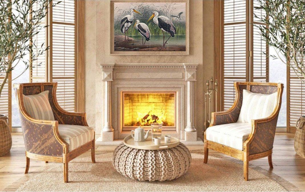 Tile Mural/Mosaic Ceramic Panel of Joseph Wolf Indian Wood Ibis - Ibis wall print - Wood Ibis - Tile Mural - Gloss Tiles - Bird Tile Mosaic