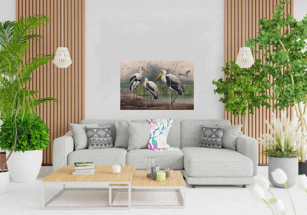 Tile Mural/Mosaic Ceramic Panel of Joseph Wolf Indian Wood Ibis - Ibis wall print - Wood Ibis - Tile Mural - Gloss Tiles - Bird Tile Mosaic
