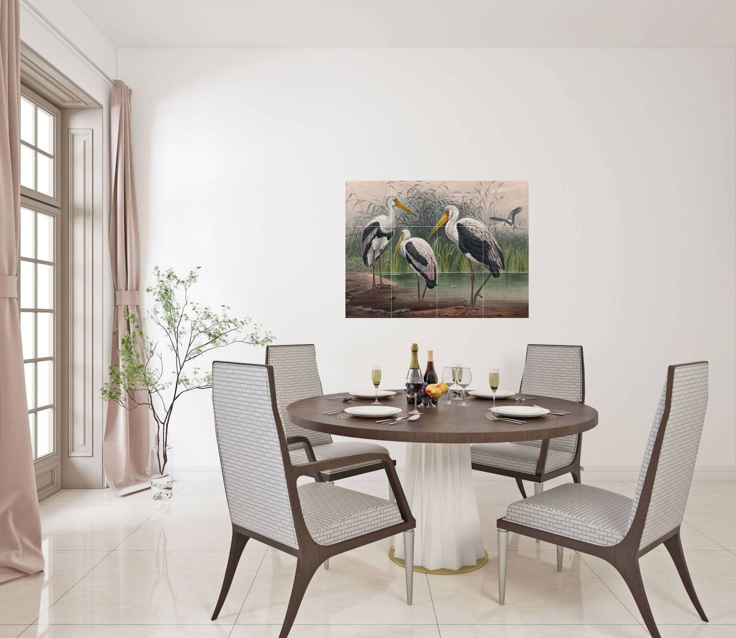 Tile Mural/Mosaic Ceramic Panel of Joseph Wolf Indian Wood Ibis - Ibis wall print - Wood Ibis - Tile Mural - Gloss Tiles - Bird Tile Mosaic