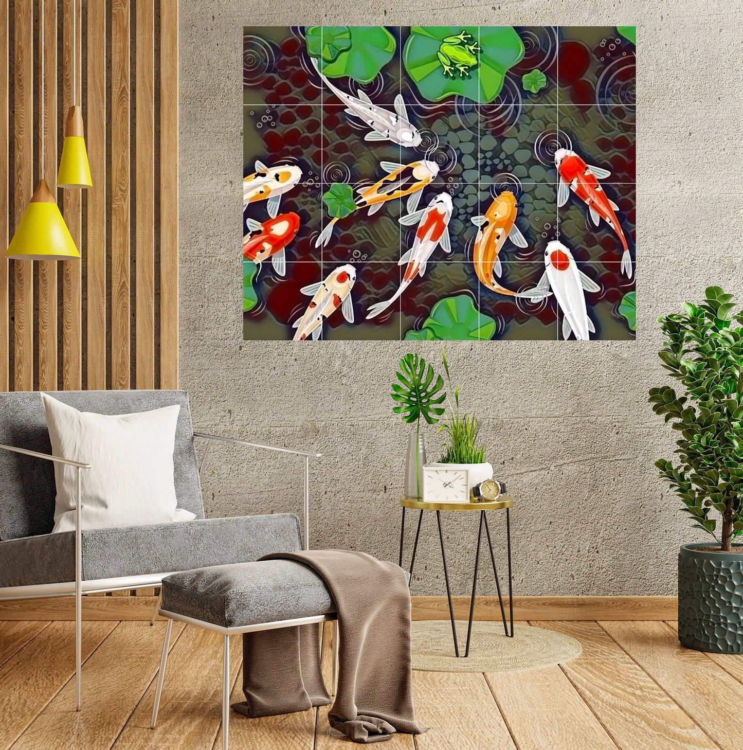 Tile Mural/Mosaic Ceramic Panel of Japanese Koi fish and pond - Japanese Art - Koi Fish wall print - Tile Mural - Gloss Tiles - Tile Mosaic