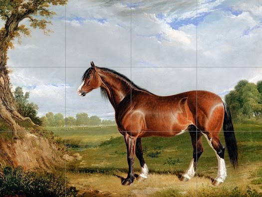 Tile Mural/Mosaic Ceramic Panel of A Clydesdale Stallion - John Frederick - Nature Art - Tile Mural - Horse wall print - Horse Tile Mosaic