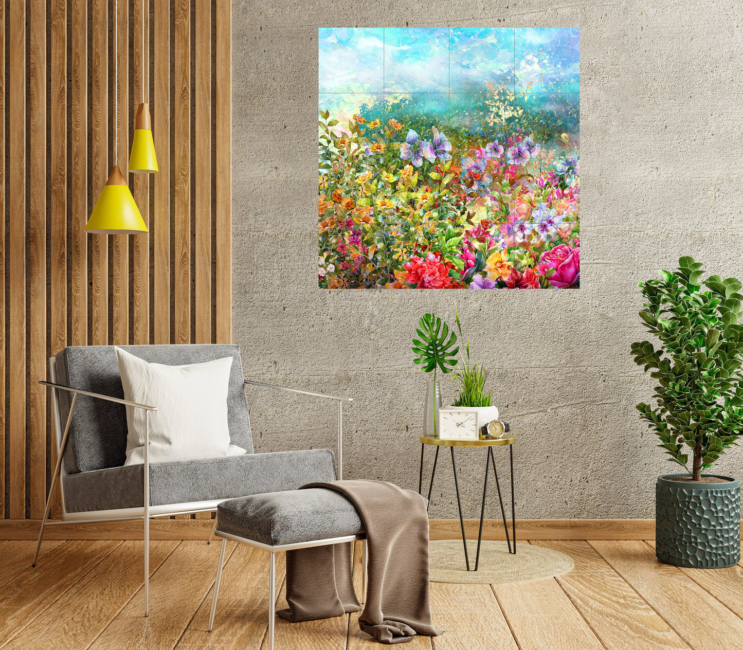 Tile Mural/Mosaic Ceramic of Watercolor Flowers - Flowers Tile Mural - Flowers Wall Art - Tile Mural - Gloss Tiles - Tile Mosaic -Home decor